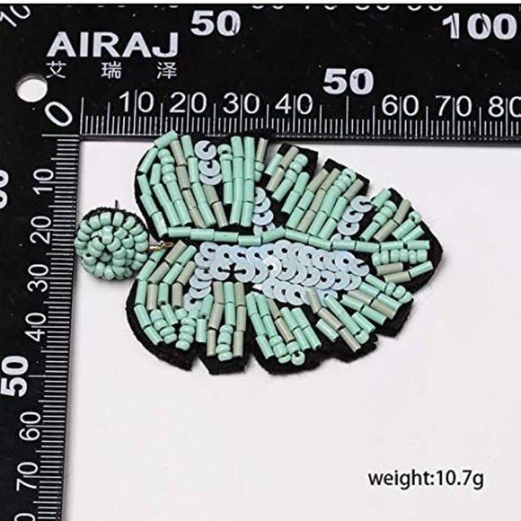 Sequin beaded bohemian leaf statement earrings! NWOT! - Picture 6 of 6